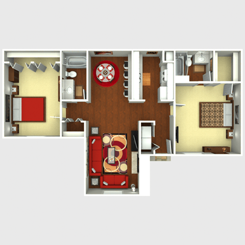 Floor plan for 2 beds, 2 baths, 1100 sqft